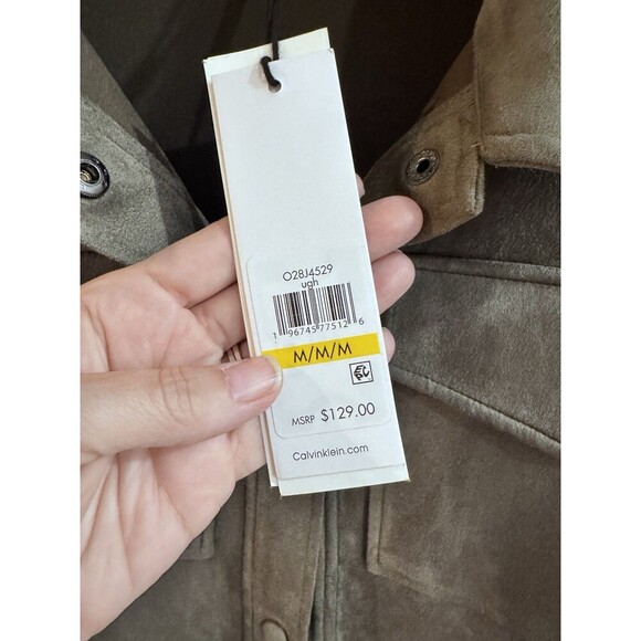 Calvin Klein Faux Suede Shirt Jacket Green Medium Gorpcore Urban NWT Oversized - Picture 5 of 7